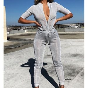 ‘ALL THAT GLITTERS’ Metallic Jumpsuit In Silver